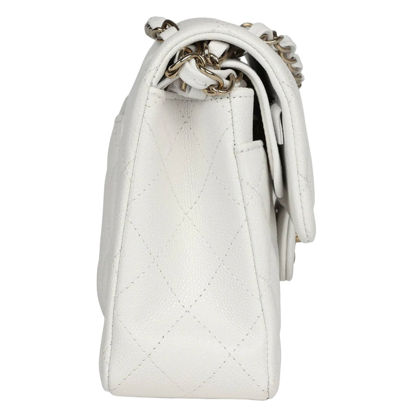 Chanel Small Classic Double Flap White Caviar Light Gold Hardware