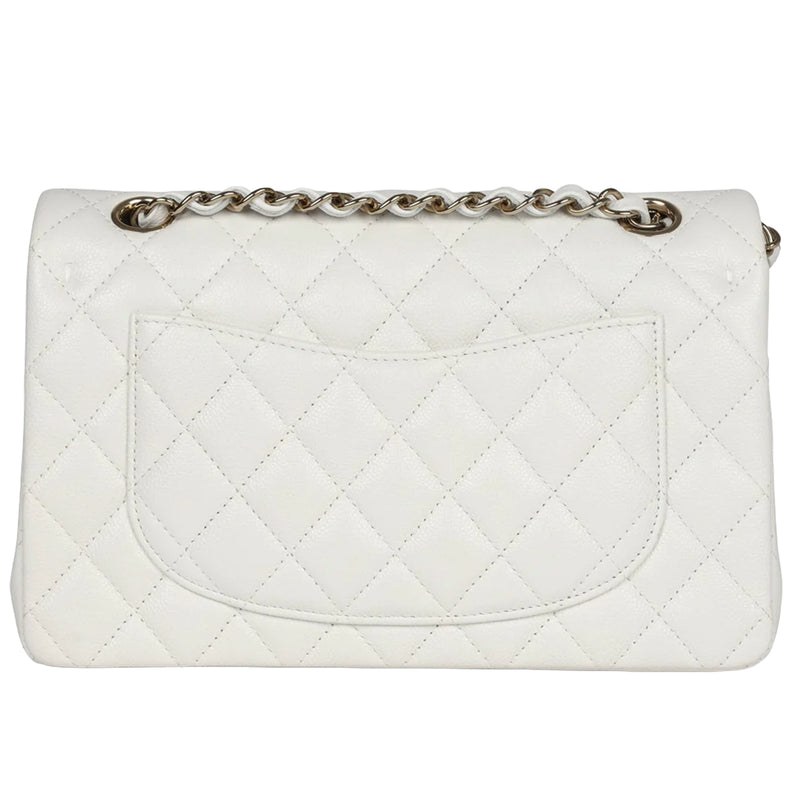 Chanel Small Classic Double Flap White Caviar Light Gold Hardware