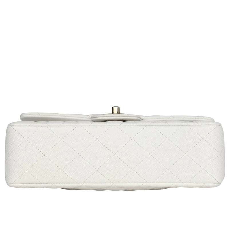 Chanel Small Classic Double Flap White Caviar Light Gold Hardware