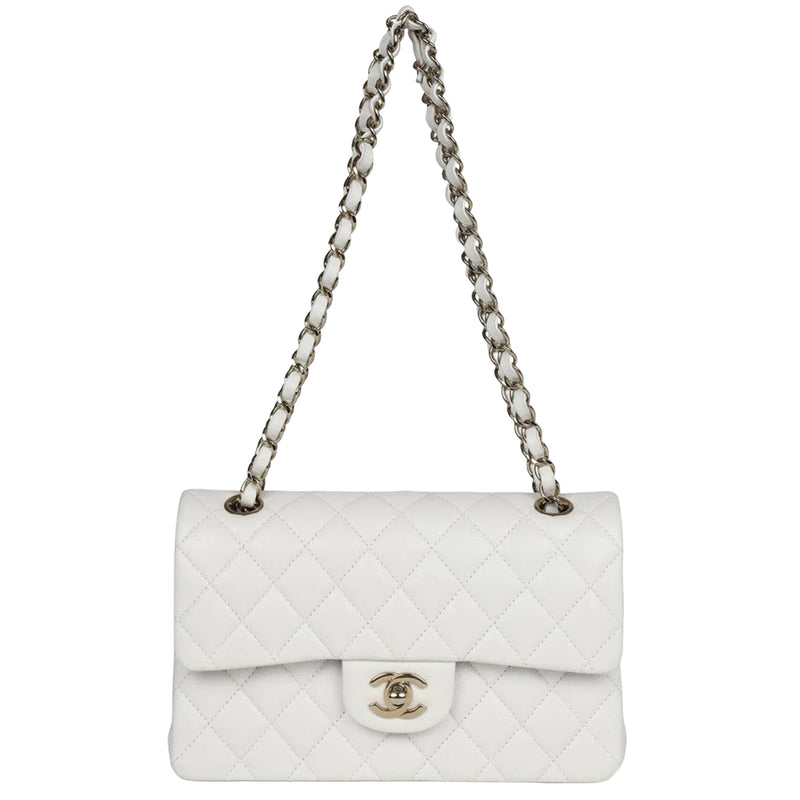 Chanel Small Classic Double Flap White Caviar Light Gold Hardware