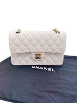 Chanel Small Classic Double Flap White Caviar Light Gold Hardware