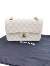 Chanel Small Classic Double Flap White Caviar Light Gold Hardware