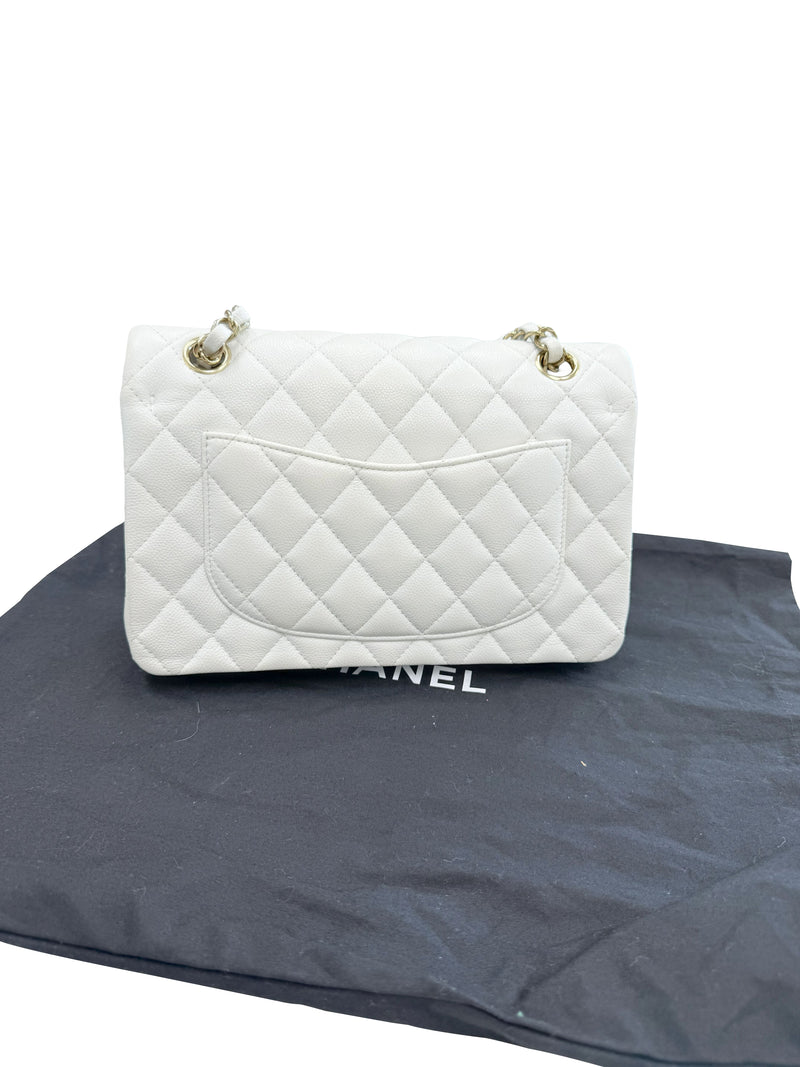 Chanel Small Classic Double Flap White Caviar Light Gold Hardware