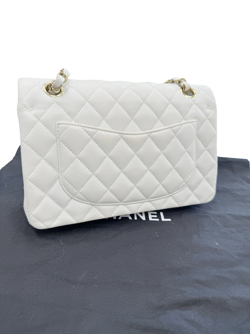 Chanel Small Classic Double Flap White Caviar Light Gold Hardware