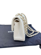 Chanel Small Classic Double Flap White Caviar Light Gold Hardware