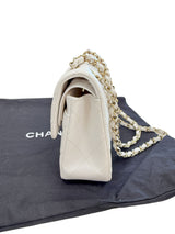 Chanel Small Classic Double Flap White Caviar Light Gold Hardware