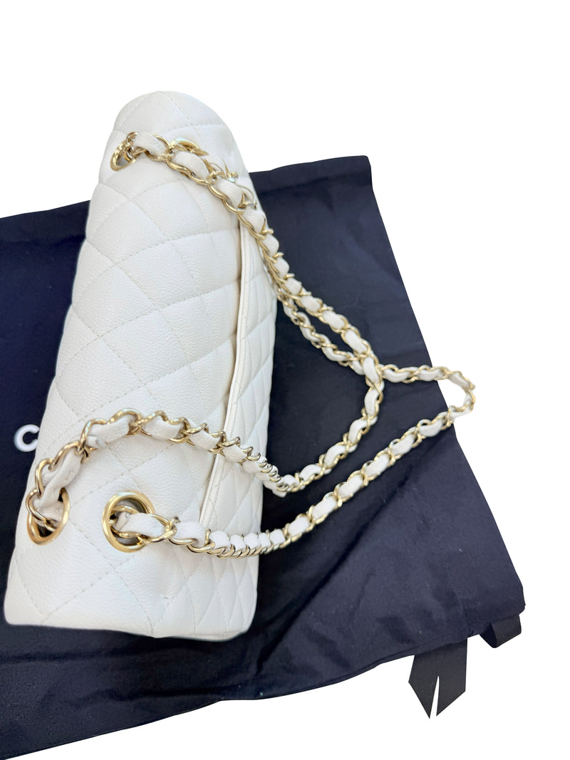 Chanel Small Classic Double Flap White Caviar Light Gold Hardware