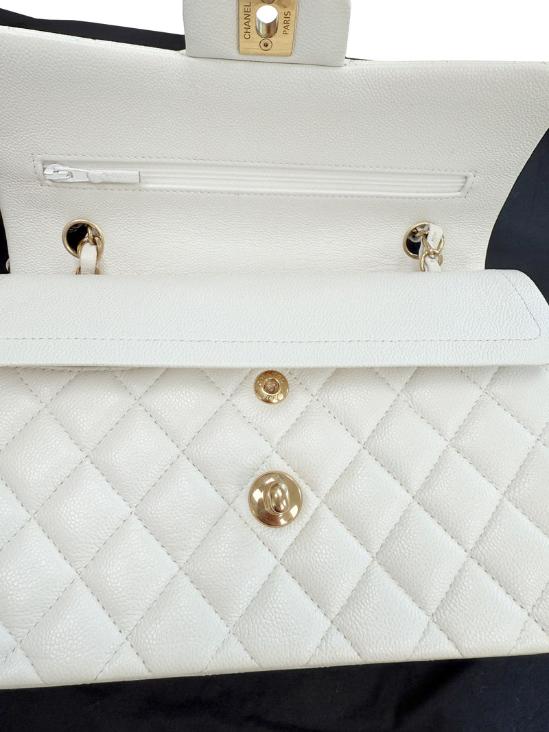 Chanel Small Classic Double Flap White Caviar Light Gold Hardware