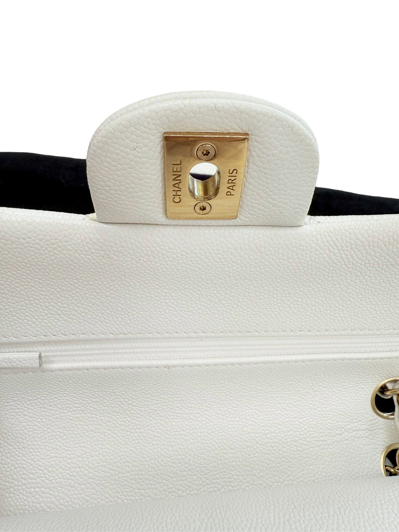 Chanel Small Classic Double Flap White Caviar Light Gold Hardware
