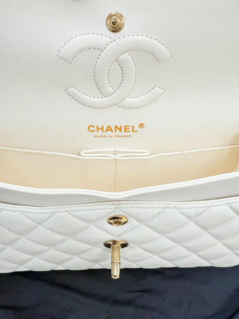 Chanel Small Classic Double Flap White Caviar Light Gold Hardware