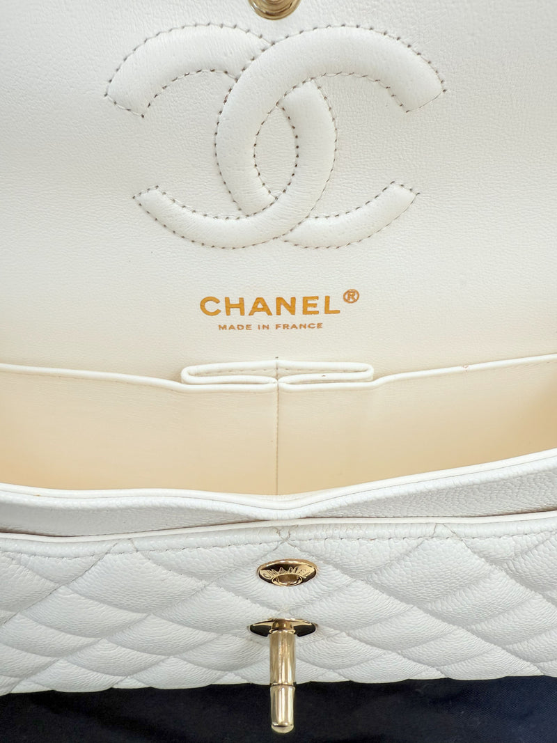 Chanel Small Classic Double Flap White Caviar Light Gold Hardware