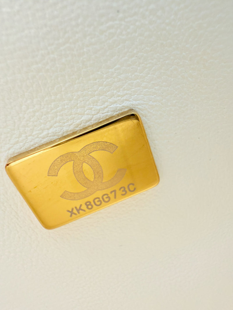 Chanel Small Classic Double Flap White Caviar Light Gold Hardware