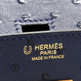 Hermes Birkin 30 Bleu Iris Gris Agate Ostrich Horseshoe Matte Gold Hardware