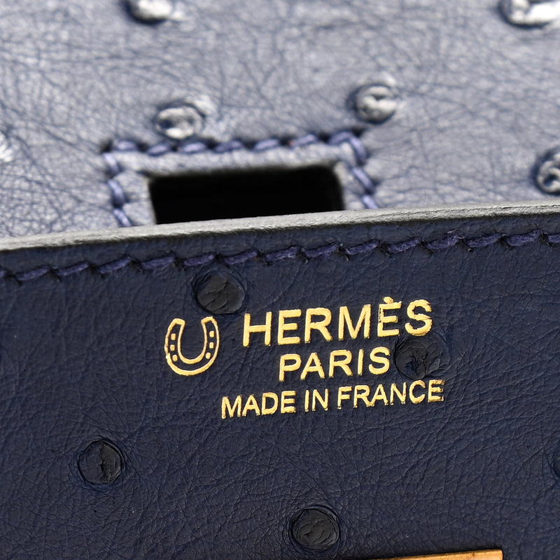 Hermes Birkin 30 Bleu Iris Gris Agate Ostrich Horseshoe Matte Gold Hardware
