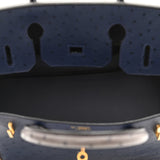 Hermes Birkin 30 Bleu Iris Gris Agate Ostrich Horseshoe Matte Gold Hardware