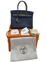 Hermes Birkin 30 Bleu Iris Gris Agate Ostrich Horseshoe Matte Gold Hardware