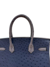 Hermes Birkin 30 Bleu Iris Gris Agate Ostrich Horseshoe Matte Gold Hardware