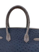 Hermes Birkin 30 Bleu Iris Gris Agate Ostrich Horseshoe Matte Gold Hardware