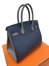 Hermes Birkin 30 Bleu Iris Gris Agate Ostrich Horseshoe Matte Gold Hardware