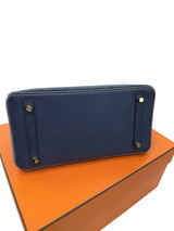 Hermes Birkin 30 Bleu Iris Gris Agate Ostrich Horseshoe Matte Gold Hardware