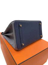 Hermes Birkin 30 Bleu Iris Gris Agate Ostrich Horseshoe Matte Gold Hardware