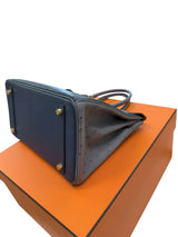 Hermes Birkin 30 Bleu Iris Gris Agate Ostrich Horseshoe Matte Gold Hardware