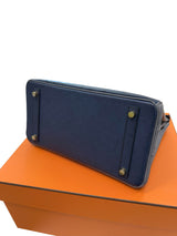 Hermes Birkin 30 Bleu Iris Gris Agate Ostrich Horseshoe Matte Gold Hardware