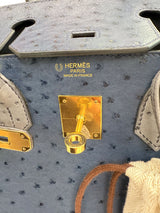 Hermes Birkin 30 Bleu Iris Gris Agate Ostrich Horseshoe Matte Gold Hardware