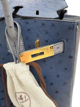 Hermes Birkin 30 Bleu Iris Gris Agate Ostrich Horseshoe Matte Gold Hardware