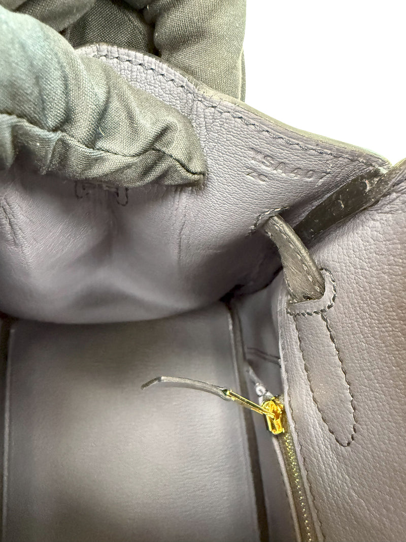 Hermes Birkin 30 Bleu Iris Gris Agate Ostrich Horseshoe Matte Gold Hardware