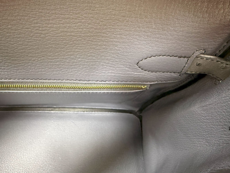 Hermes Birkin 30 Bleu Iris Gris Agate Ostrich Horseshoe Matte Gold Hardware