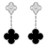 Van Cleef & Arpels Magic Alhambra 2 Onyx Motifs Diamond Earrings 18K White Gold