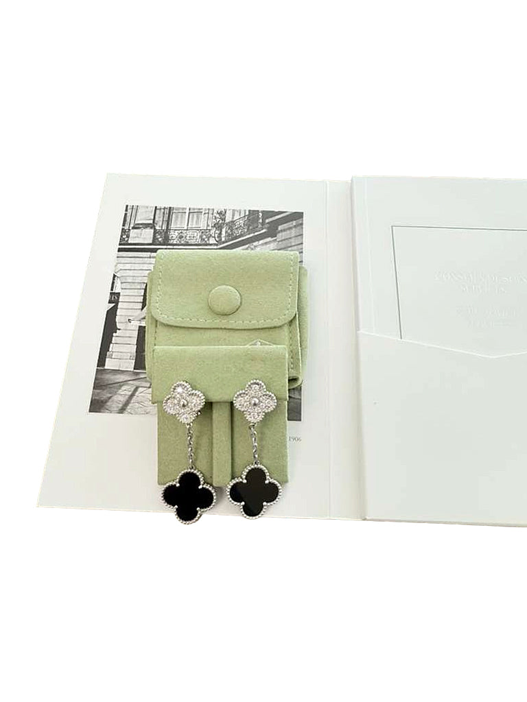 Van Cleef & Arpels Magic Alhambra 2 Onyx Motifs Diamond Earrings 18K White Gold