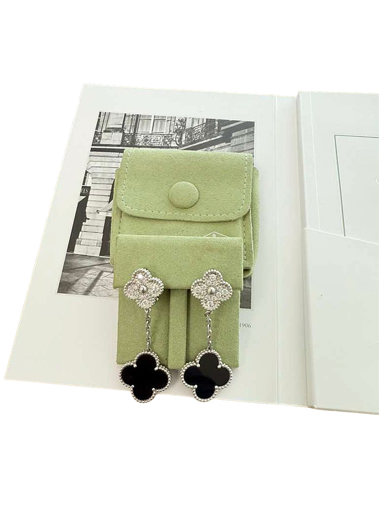 Van Cleef & Arpels Magic Alhambra 2 Onyx Motifs Diamond Earrings 18K White Gold