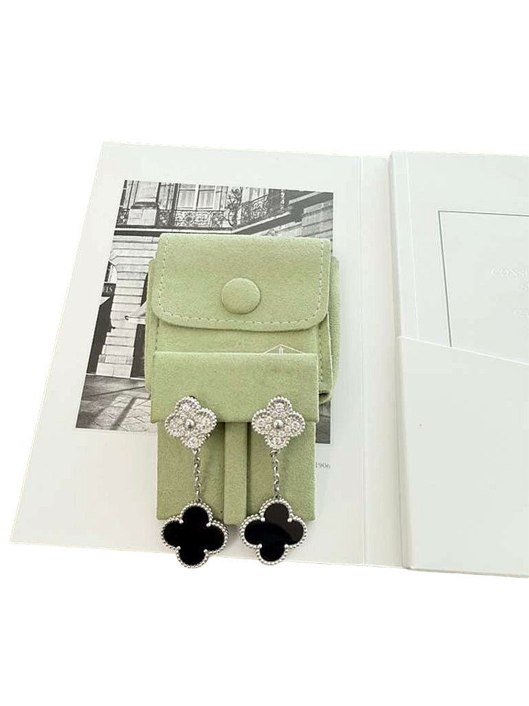 Van Cleef & Arpels Magic Alhambra 2 Onyx Motifs Diamond Earrings 18K White Gold