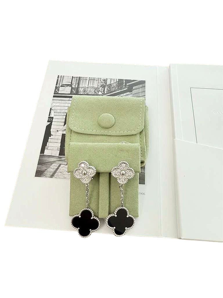 Van Cleef & Arpels Magic Alhambra 2 Onyx Motifs Diamond Earrings 18K White Gold