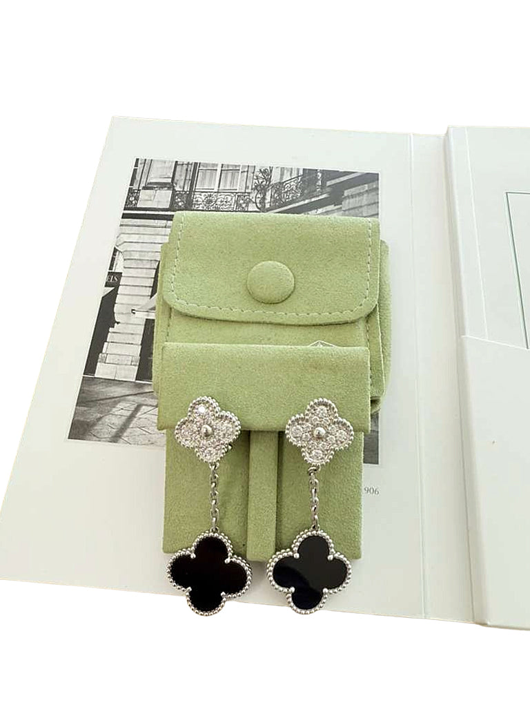 Van Cleef & Arpels Magic Alhambra 2 Onyx Motifs Diamond Earrings 18K White Gold