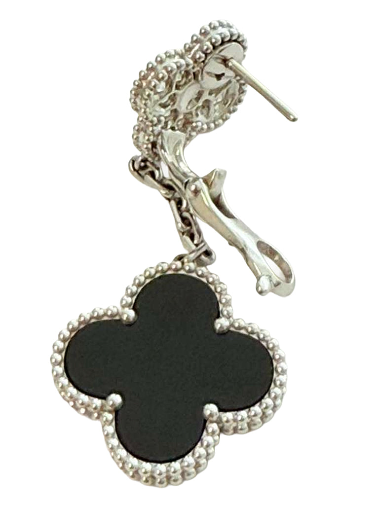 Van Cleef & Arpels Magic Alhambra 2 Onyx Motifs Diamond Earrings 18K White Gold