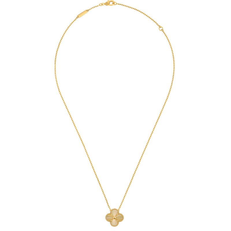 Van Cleef & Arpels Vintage Alhambra Guilloche Pendant Necklace 18K Yellow Gold