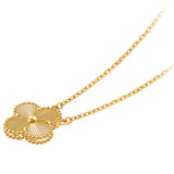 Van Cleef & Arpels Vintage Alhambra Guilloche Pendant Necklace 18K Yellow Gold