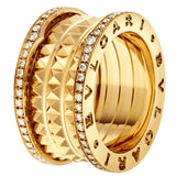 Bulgari B.zero1 Rock Four-Band Studded Spiral With Pave Diamonds Ring 18K Yellow Gold