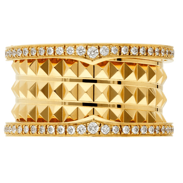 Bulgari B.zero1 Rock Four-Band Studded Spiral With Pave Diamonds Ring 18K Yellow Gold