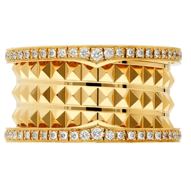 Bulgari B.zero1 Rock Four-Band Studded Spiral With Pave Diamonds Ring 18K Yellow Gold