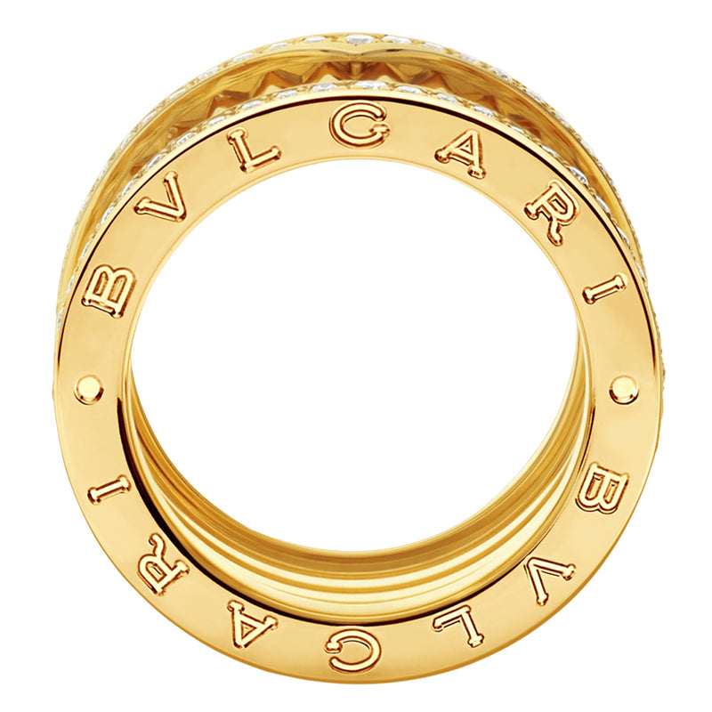 Bulgari B.zero1 Rock Four-Band Studded Spiral With Pave Diamonds Ring 18K Yellow Gold