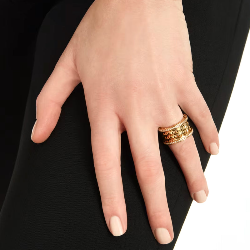 Bulgari B.zero1 Rock Four-Band Studded Spiral With Pave Diamonds Ring 18K Yellow Gold