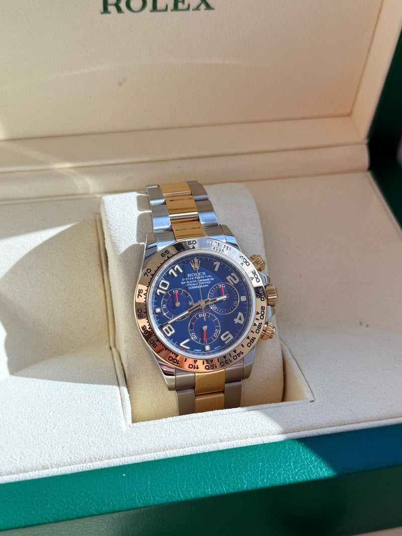Rolex Cosmograph Daytona 40mm Blue Racing Dial Gold Steel Men's Watch 116503