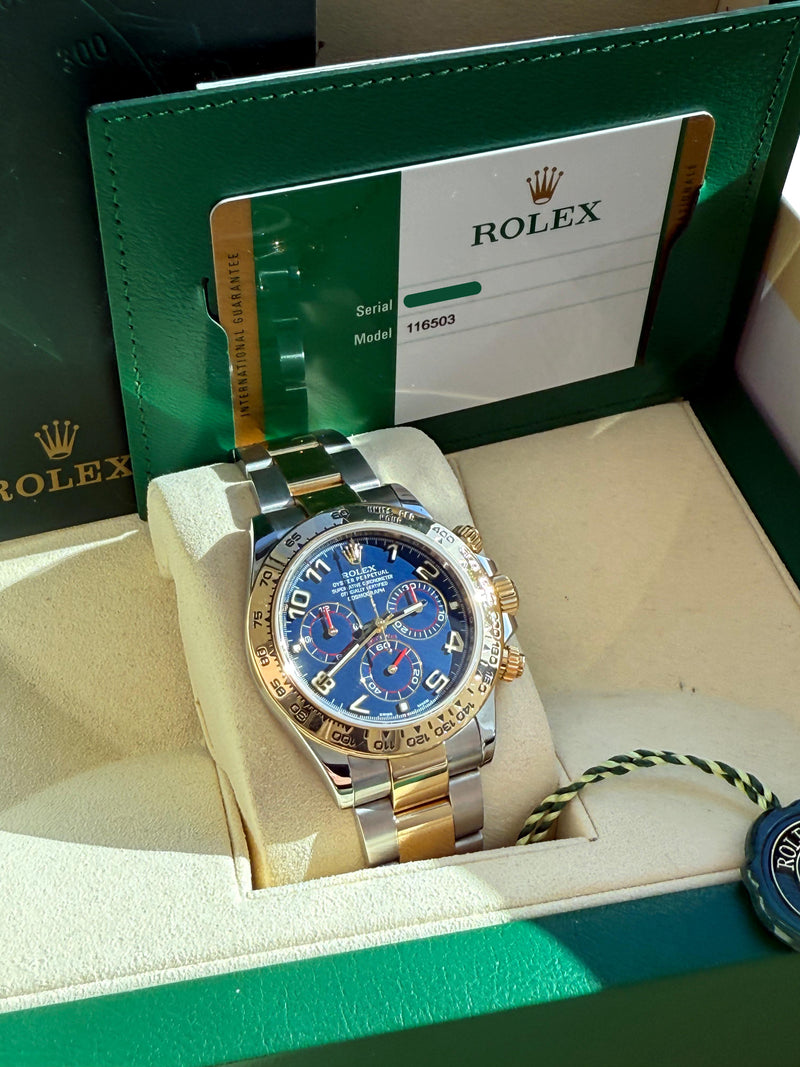 Rolex Cosmograph Daytona 40mm Blue Racing Dial Gold Steel Men's Watch 116503