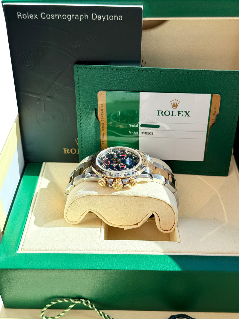 Rolex Cosmograph Daytona 40mm Blue Racing Dial Gold Steel Men's Watch 116503