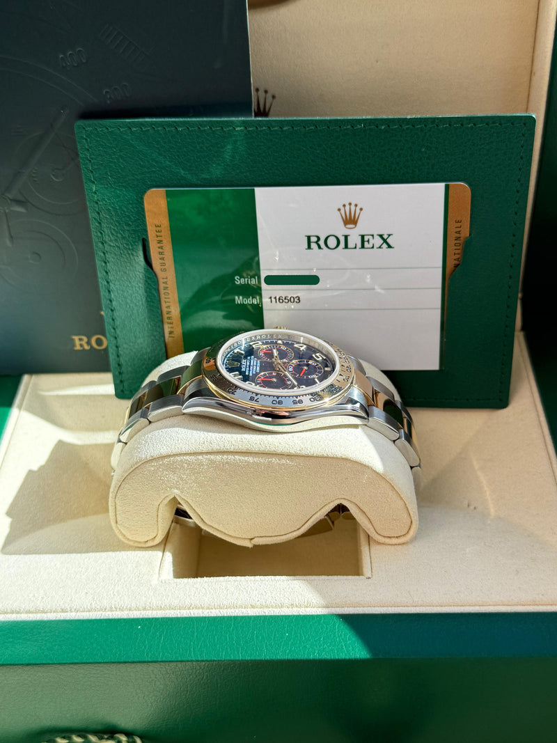 Rolex Cosmograph Daytona 40mm Blue Racing Dial Gold Steel Men's Watch 116503