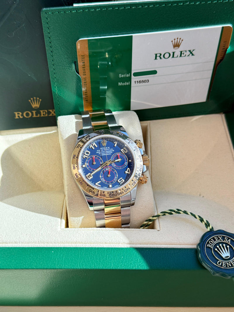 Rolex Cosmograph Daytona 40mm Blue Racing Dial Gold Steel Men's Watch 116503